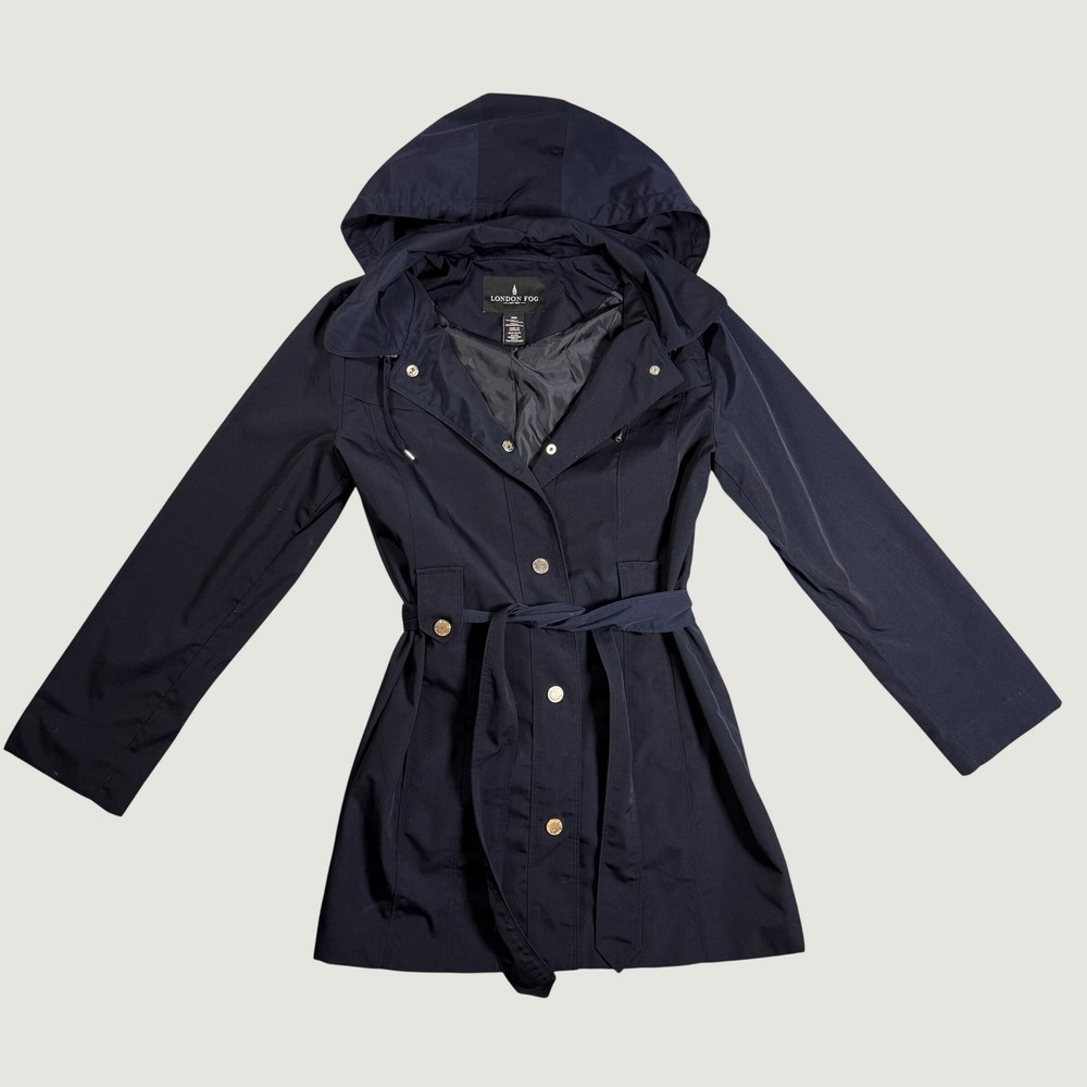 London Fog Trench Coat Womens Medium Navy Blue Excellent